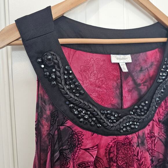 Vintage Y2K Dressbarn Blouse Womens Size 2X Red Velvet Floral Beaded Whimsygoth - Picture 3 of 10